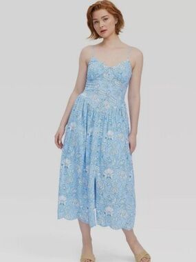NWT Light Blue Floral Eyelet Midi Dress